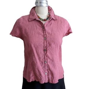 J. Jill Pink Linen Button Up Shirt Size Medium Petite